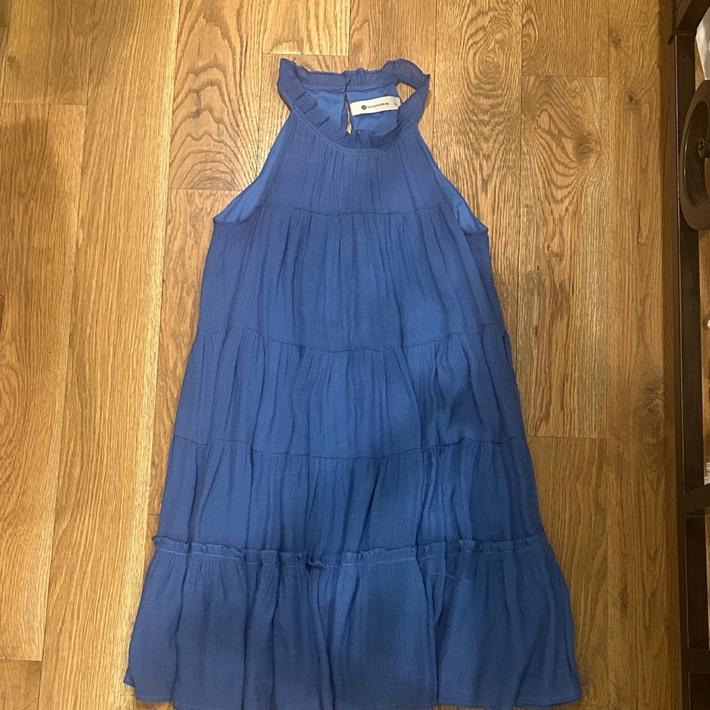 The Impeccable Pig Blue Tiered Halter Mini Dress